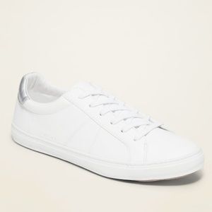 Old Navy White & Silver Faux-Leather Sneakers